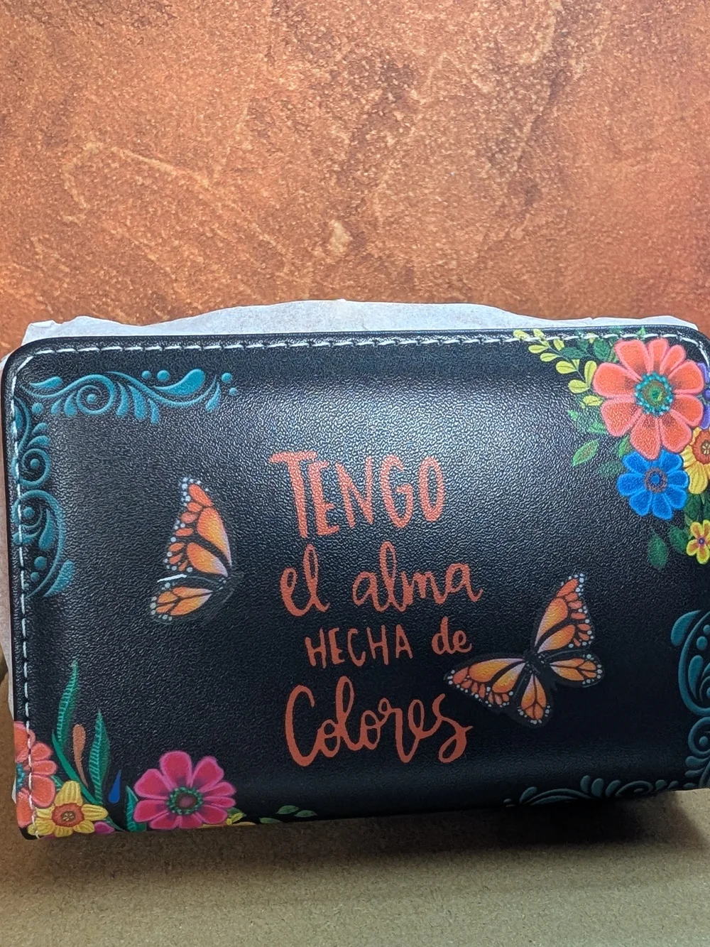 Nicole Lee Black Floral Butterfly Wallet - Colorful Floral Design